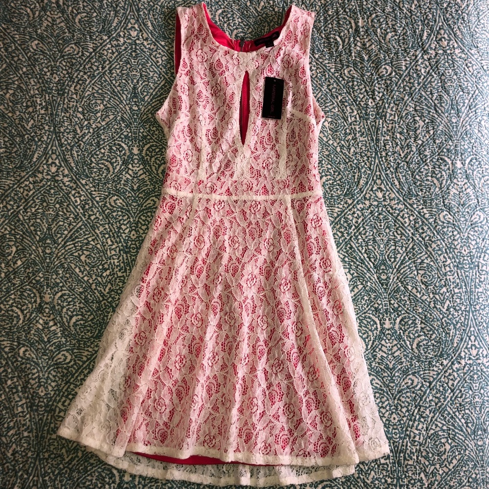 Lace A-line dress with pink underlay